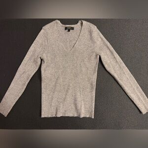 Grey Knit V Neck Sweater
